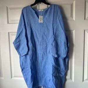 Chic Blue Linen Midi Dress